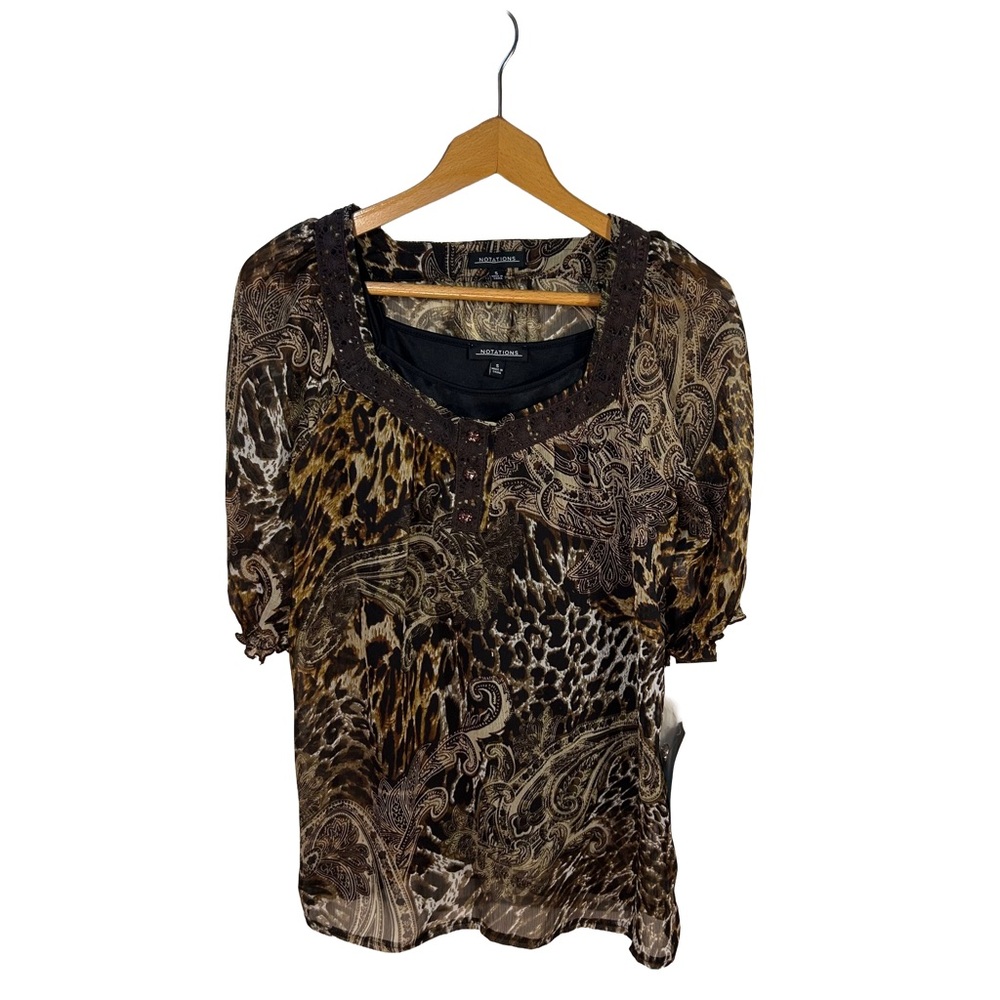 NWT Notations Brown Paisley Women's Blouse, Size- Small